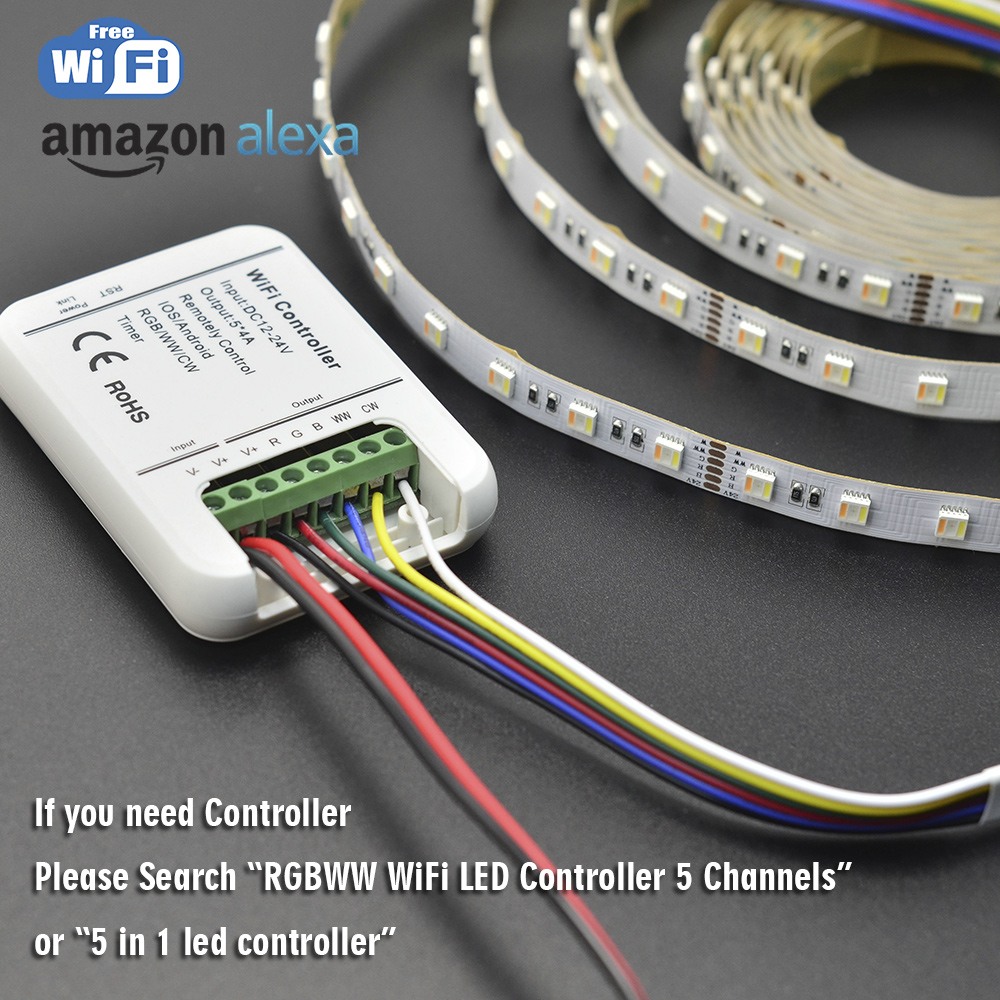 DC24V RGB+CCT 5in1 420LEDs Ultra-dense Series 5050SMD RGBWW Flexible LED Tape Lights - 16.4ft Per Reel